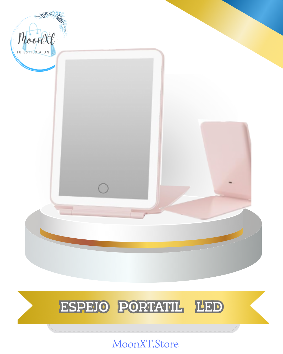 ESPEJO PORTATIL ROSA LED