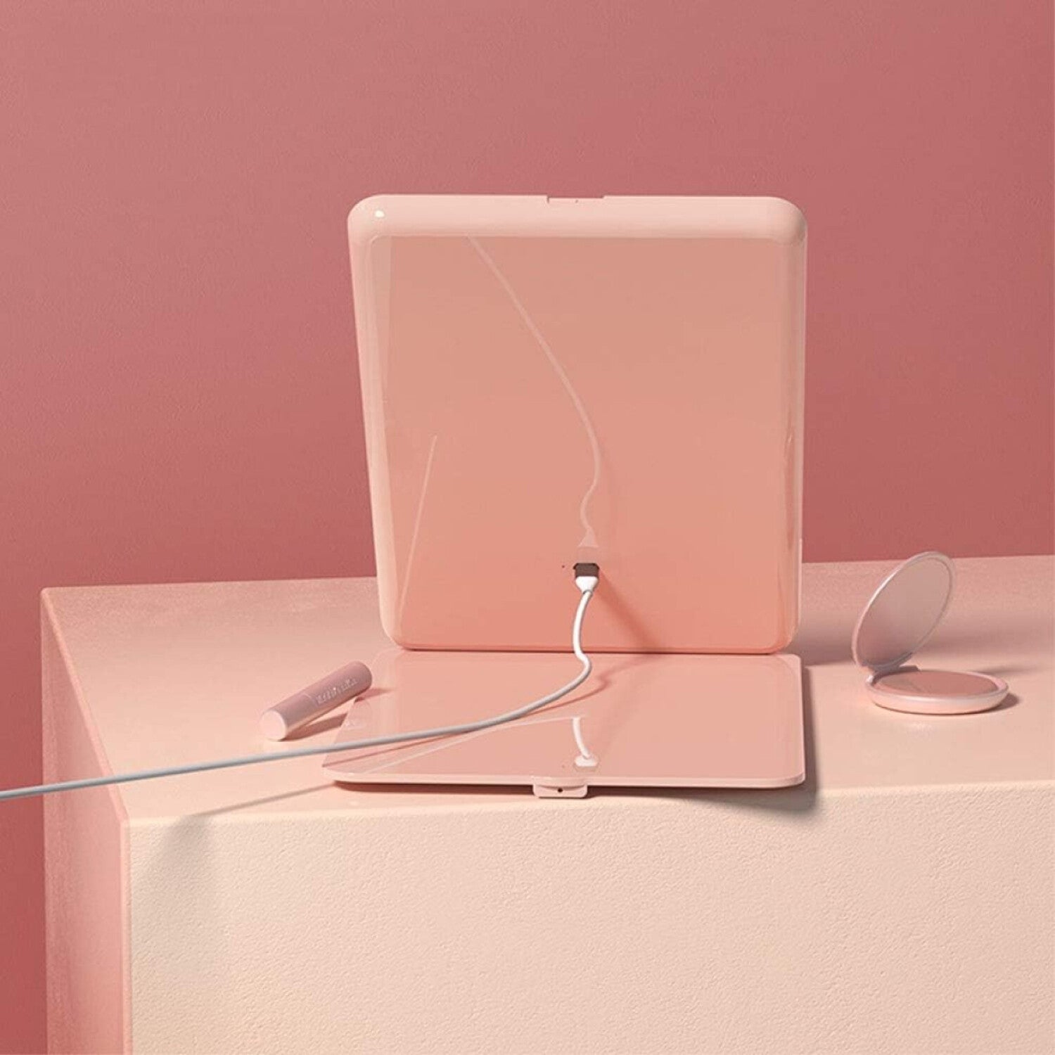 ESPEJO PORTATIL ROSA LED