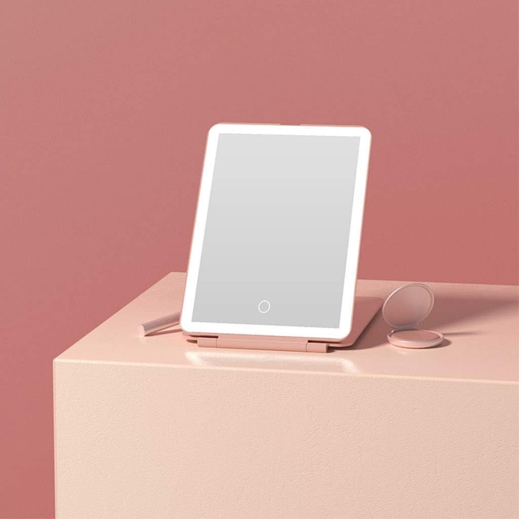 ESPEJO PORTATIL ROSA LED